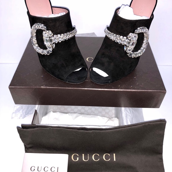 Gucci Maxime crystal covered Horsebit suede sandal